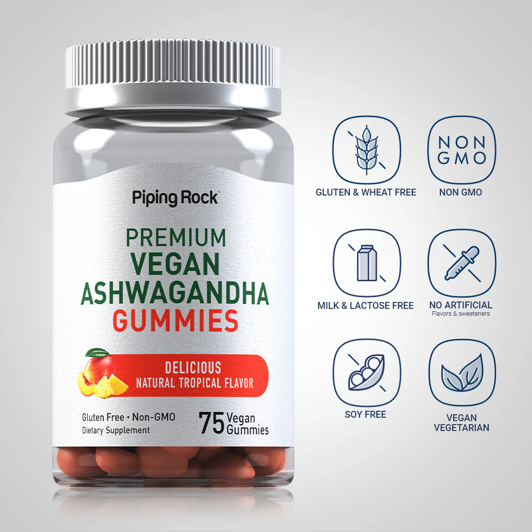 Ashwagandha (Delicious Tropical), 75 Vegan Gummies, 2  Bottles - Image 4